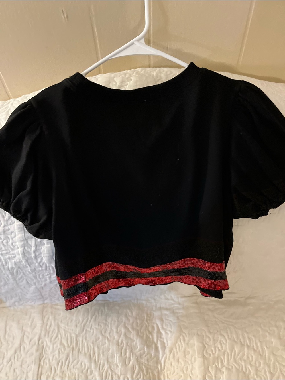Black Sequin Football Crop Tee with Red Trim - Picture 3 of 3